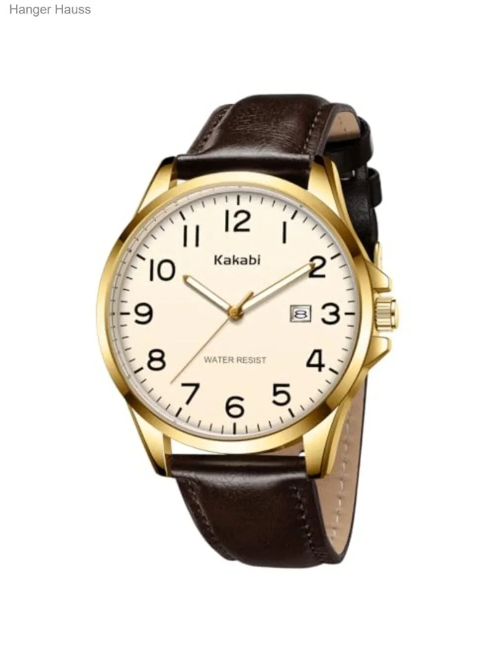 Men's Minimalist Analog Watch with Date, Faux Leather Strap, Quartz Movement,